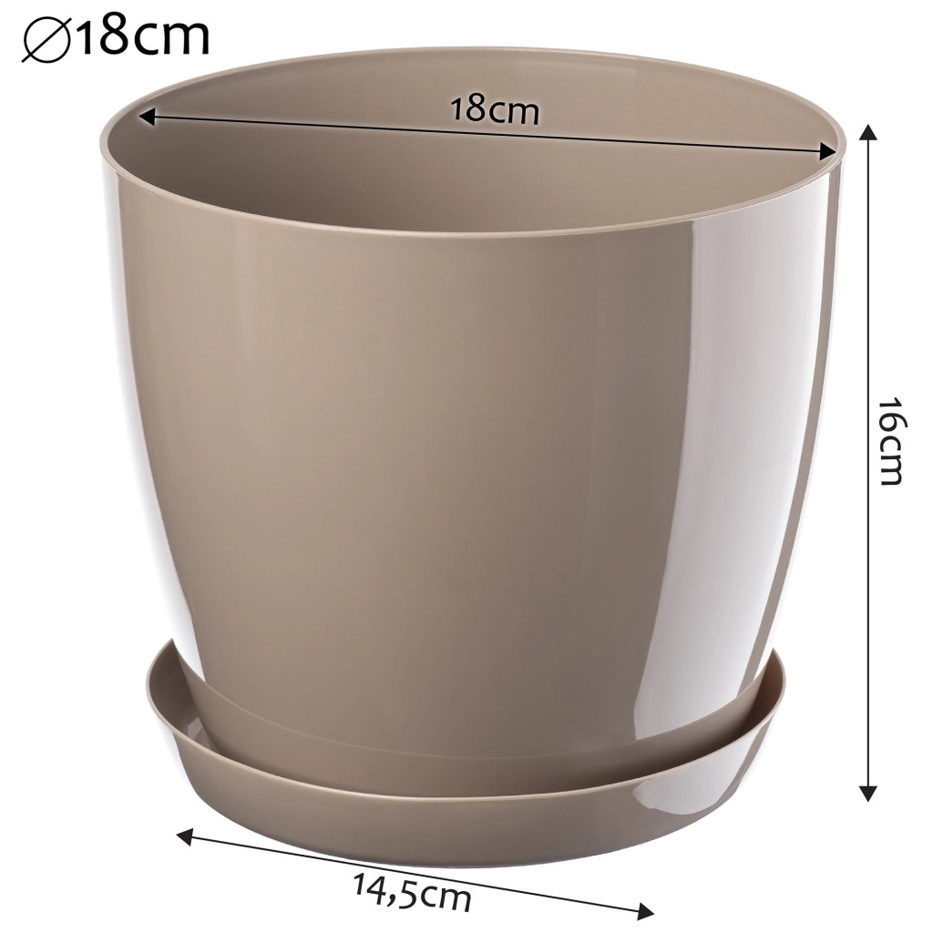 Vaso da fiori KADAX con sottovaso, coperchio in plastica, 18 cm, beige, Kadax
