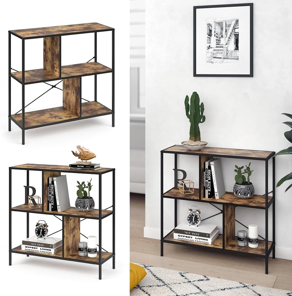 Divisorio per ambienti Fyrk, Legno antico, 80 x 79 cm, utilizzabile come divisorio con struttura in metallo e ripiani aperti