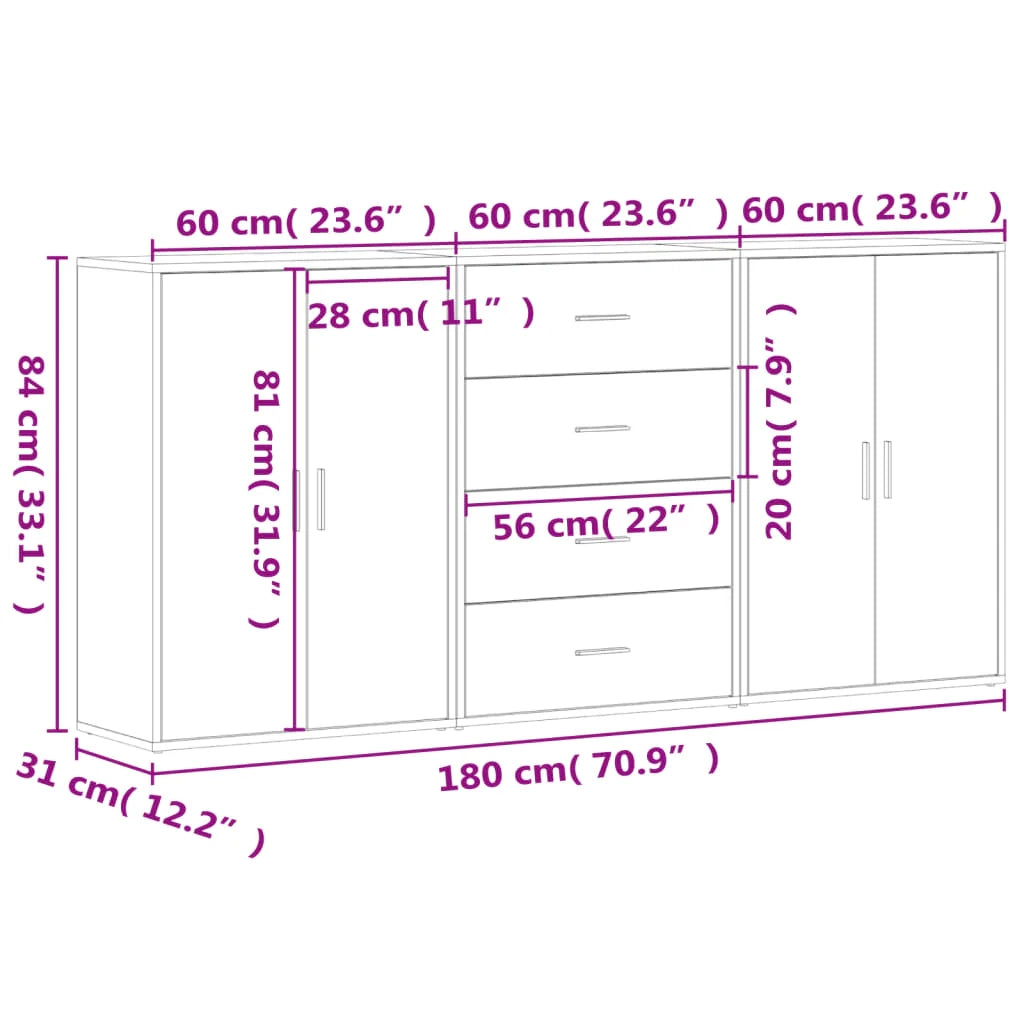 Buffet credenza cassettiera armadio mobile contenitore organizer per cucina soggiorno salotti 3 pezzi rovere Sonoma 60 x 31 x 84 cm legno ingegnerizzato marrone 02_0037096