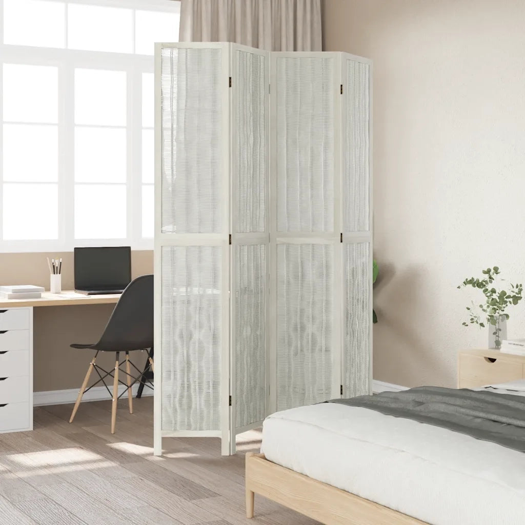 Divisorio Ambienti | Divider per stanze | Paravento 4Pannelli Bianco Legno Massello di Paulownia