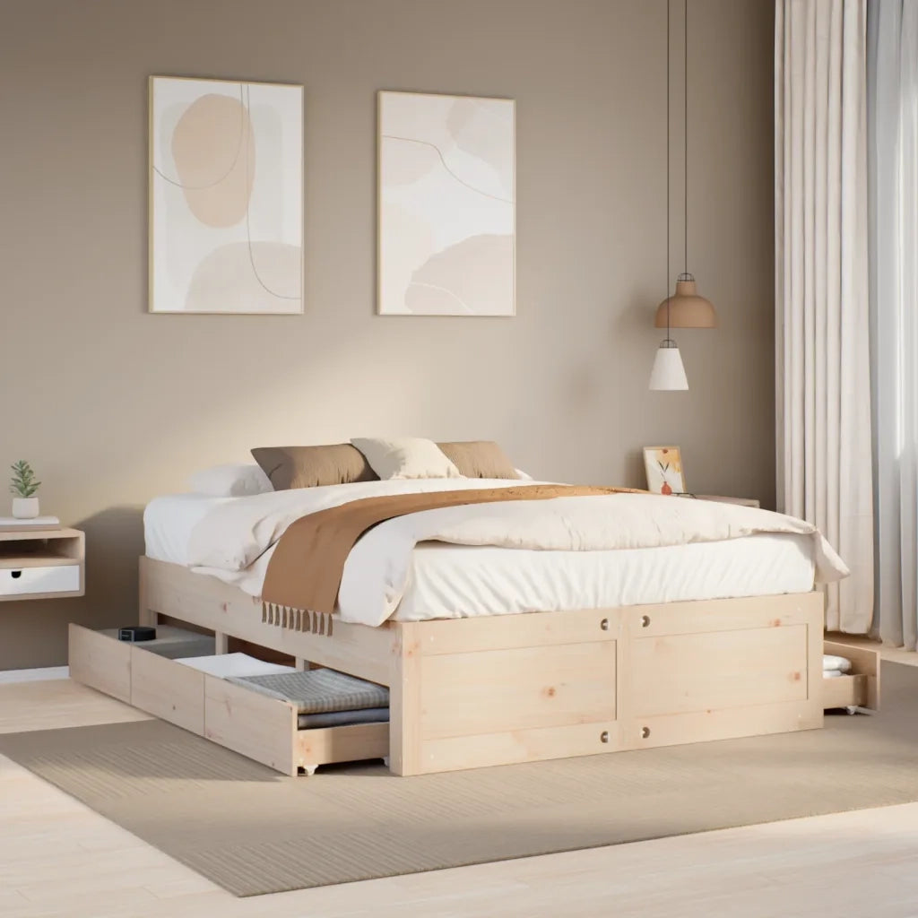 Giroletto senza Materasso con Cassetti 150x200 cm Massello Pino 3308801