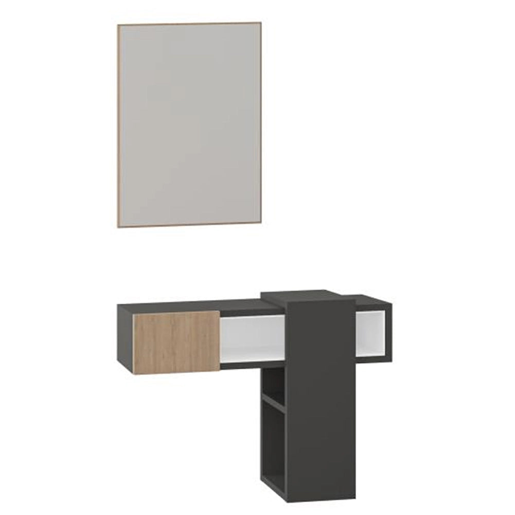Cassettiera con Specchio Rettangolare Antracite e Quercia Mobile da Ingresso