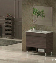 Mobile Bagno NEBARI com gambe Già Montato 1 cassetto, lavabo e specchio Frassino tea 100x40 cm