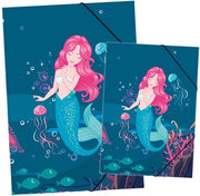 Set di cartelle da disegno DIN A3 e cartella DIN A4 con motivi - cartella elastica - per bambini, ragazzi, studenti, ragazze, ragazzi (set A3 e A4 motivi sirene del mare)