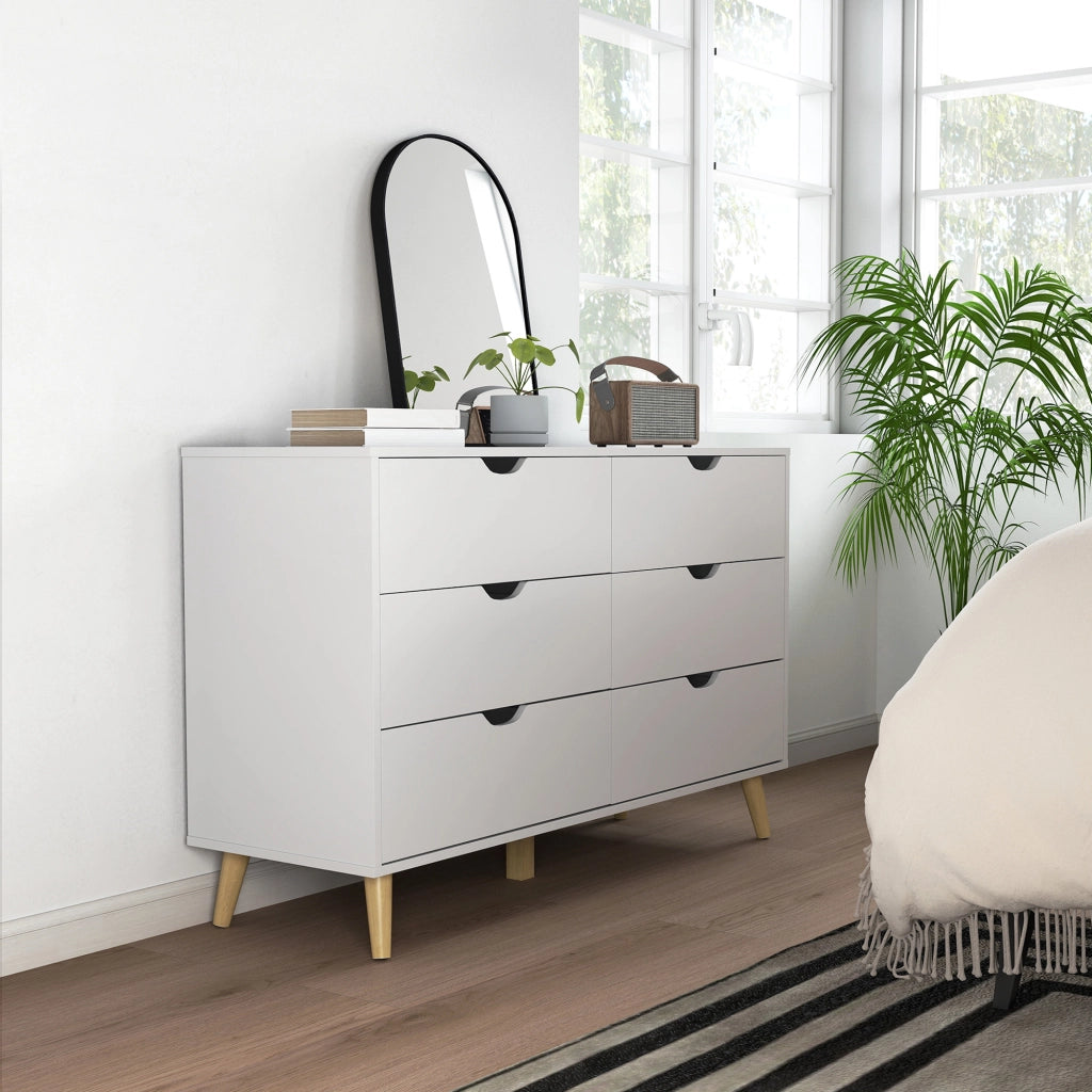 Cassettiera con 6 cassetti ¨C zephmum ¨C bianco e legno, pino, 120x40x76 cm