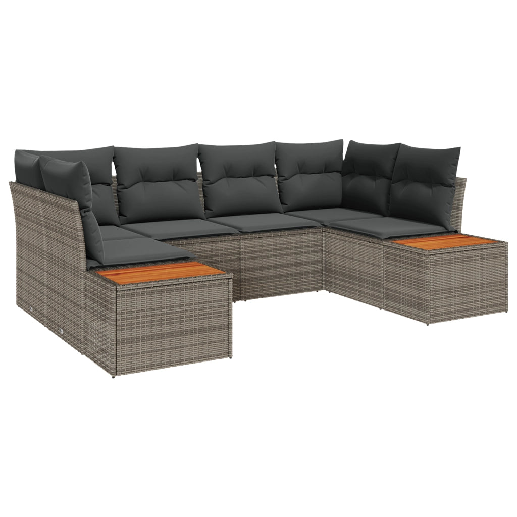 Set divano da giardino da 6 pezzi con cuscini grigi in rattan poliattico