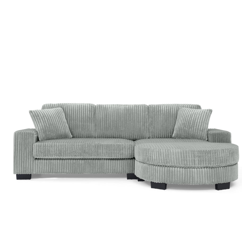 Divano angolare 4 posti - con pouf ovale reversibile e 2 cuscini - in corduroy - grigio