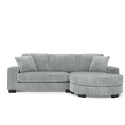 Divano angolare 4 posti - con pouf ovale reversibile e 2 cuscini - in corduroy - grigio