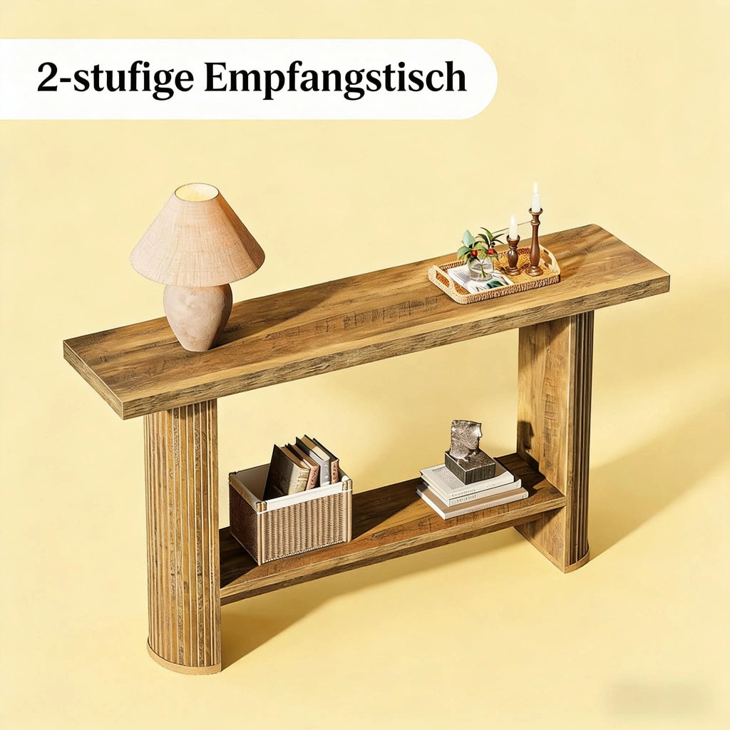 Consolle moderna in legno ingegnerizzato con ampia superficie salvaspazio per ingresso e soggiorno finitura marrone
