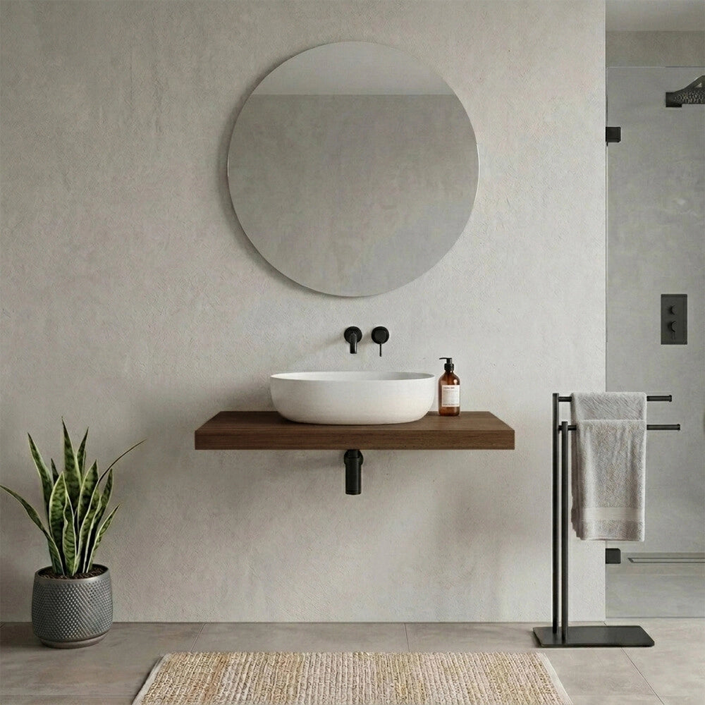 Mensolone bagno 100 cm in legno effetto rovere scuro Levia