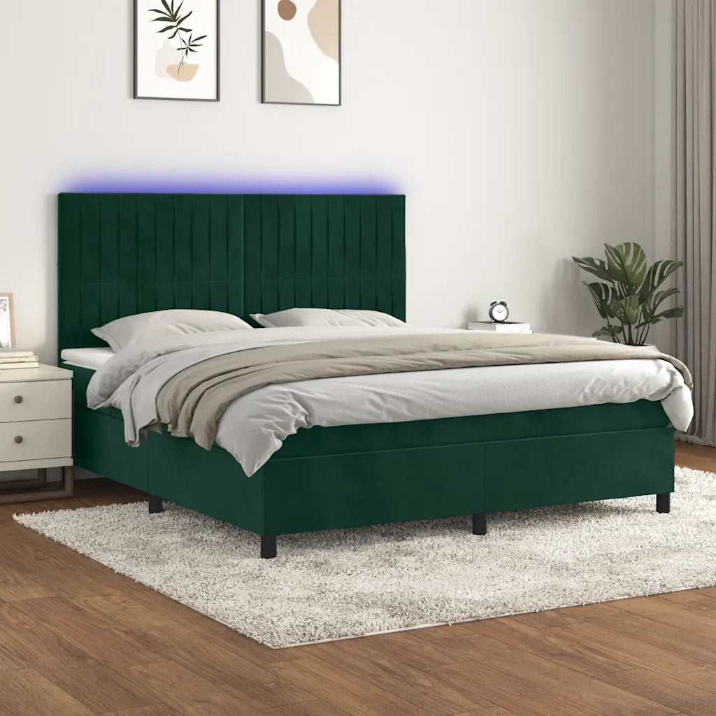 Letto a Molle con Materasso e LED Verde Scuro 180x200cm Velluto 3136260