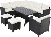 Gruppo Mobili da Esterno Giardino Polyrattan Salottino Lounge in WPC Tavolo Panca Angolo Sgabello Poltrona 9 Persone