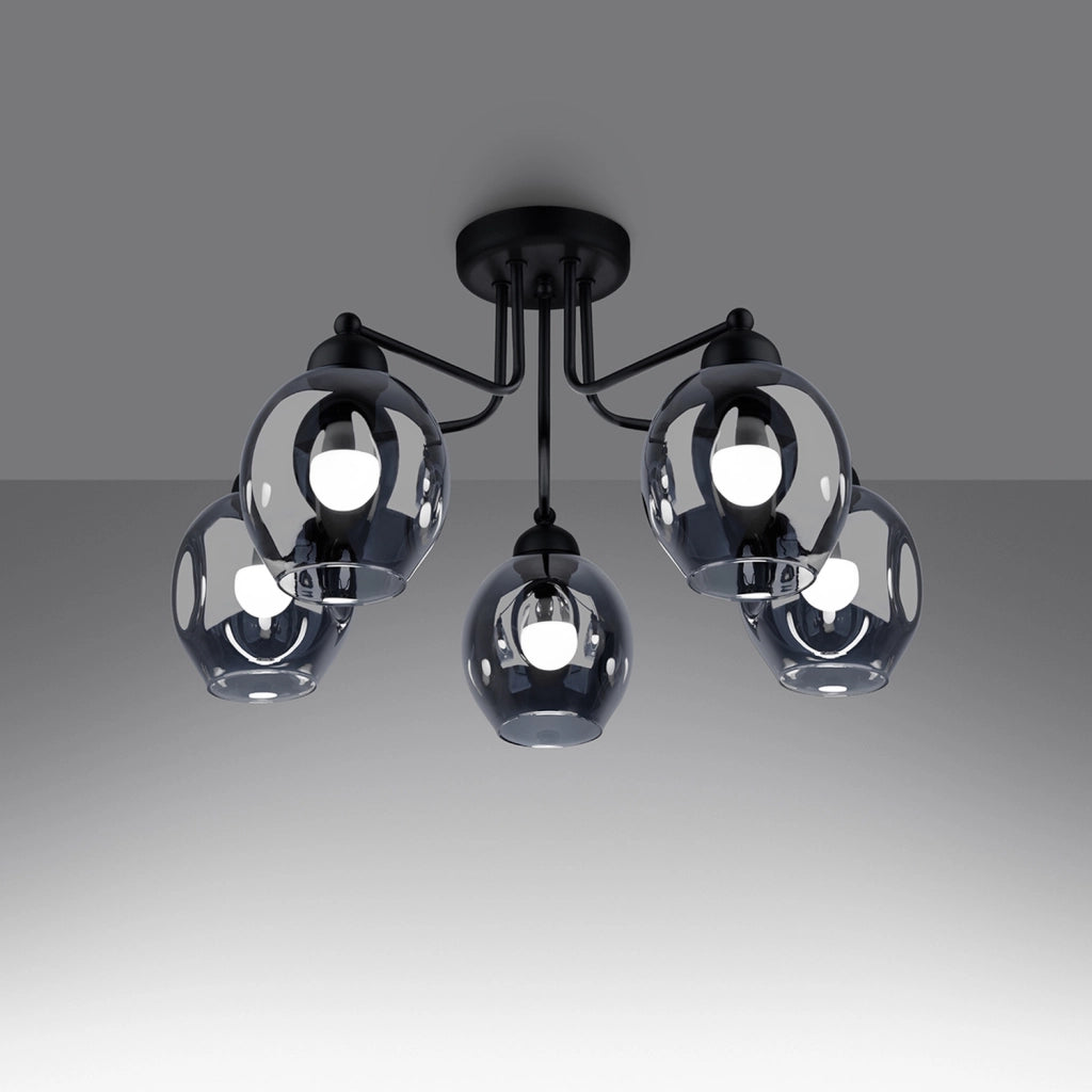Lampadario Pure Lume BROSSA 5 luci vetro fumé nero