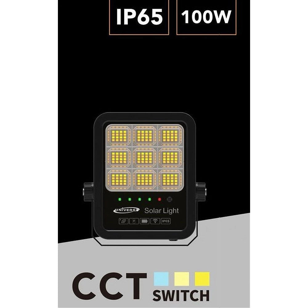 Trade Shop - Faro Led Proiettore 100w Ip65 Cct 3in1 Con Pannello Solare Telecomando Ry-100w-3c -
