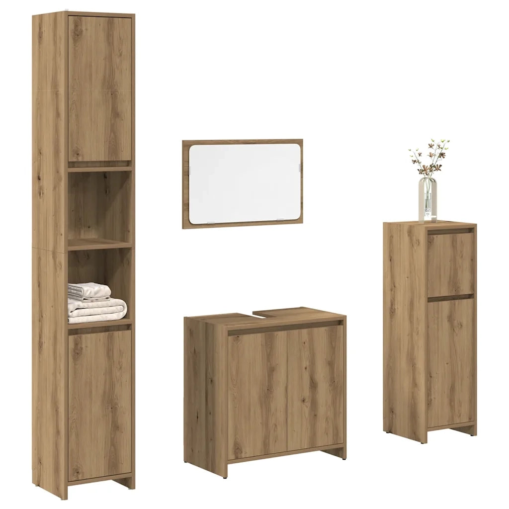 Set Mobili da Bagno 4 pz Rovere Artigianale Legno Multistrato 3328556
