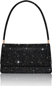 Borsa a mano elegante con glitter per donne, piccola con 2 compartimenti, avancorpo con pailletten e manico, elegante piccola borsa da spalla per una serata, gala, cena o festa (nera)