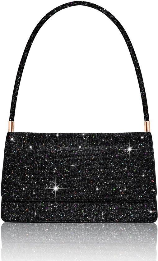 Borsa a mano elegante con glitter per donne, piccola con 2 compartimenti, avancorpo con pailletten e manico, elegante piccola borsa da spalla per una serata, gala, cena o festa (nera)