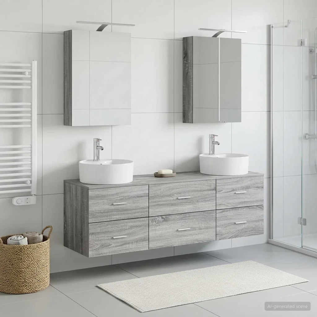 Set di mobili per il bagno 5 pcs Sonoma grigio 3406876