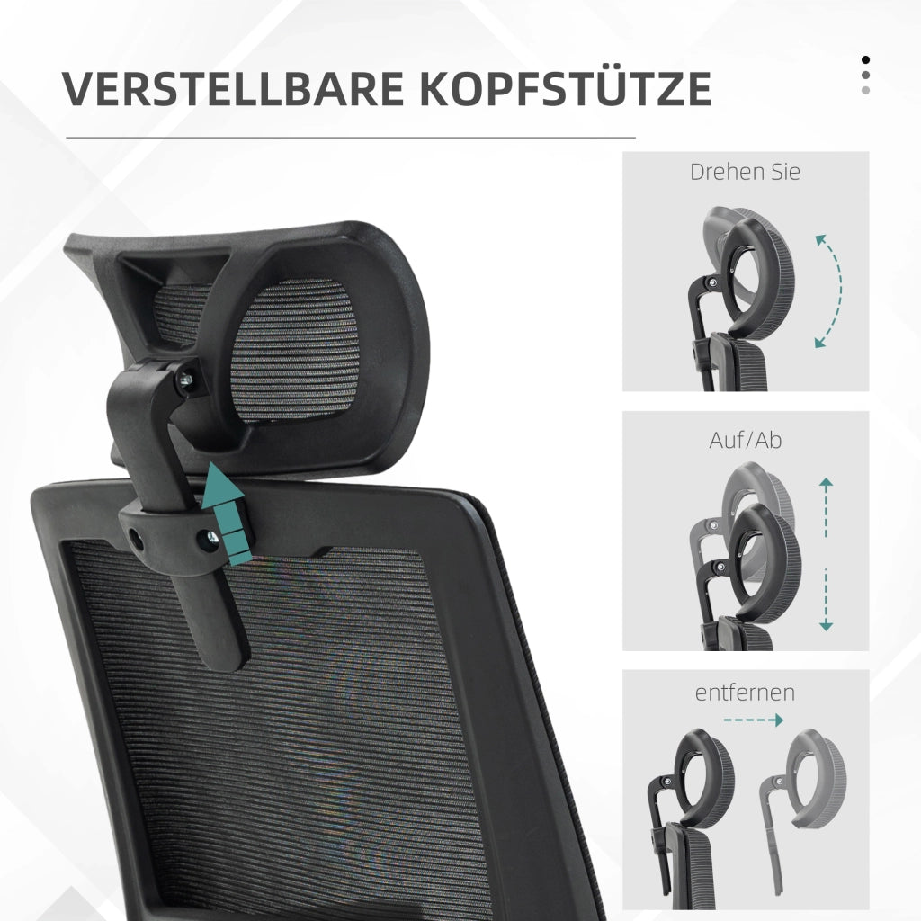 Sedia da ufficio ergonomica girevole con poggiatesta braccioli regolabili supporto lombare e schienale in rete nero