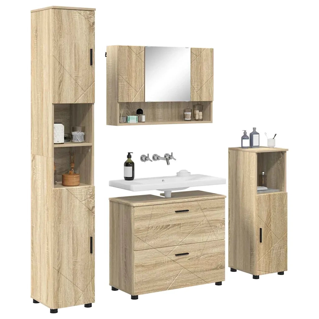 Set di mobili per il bagno con cassetto 4 pcs Rovere Sonoma 3393045