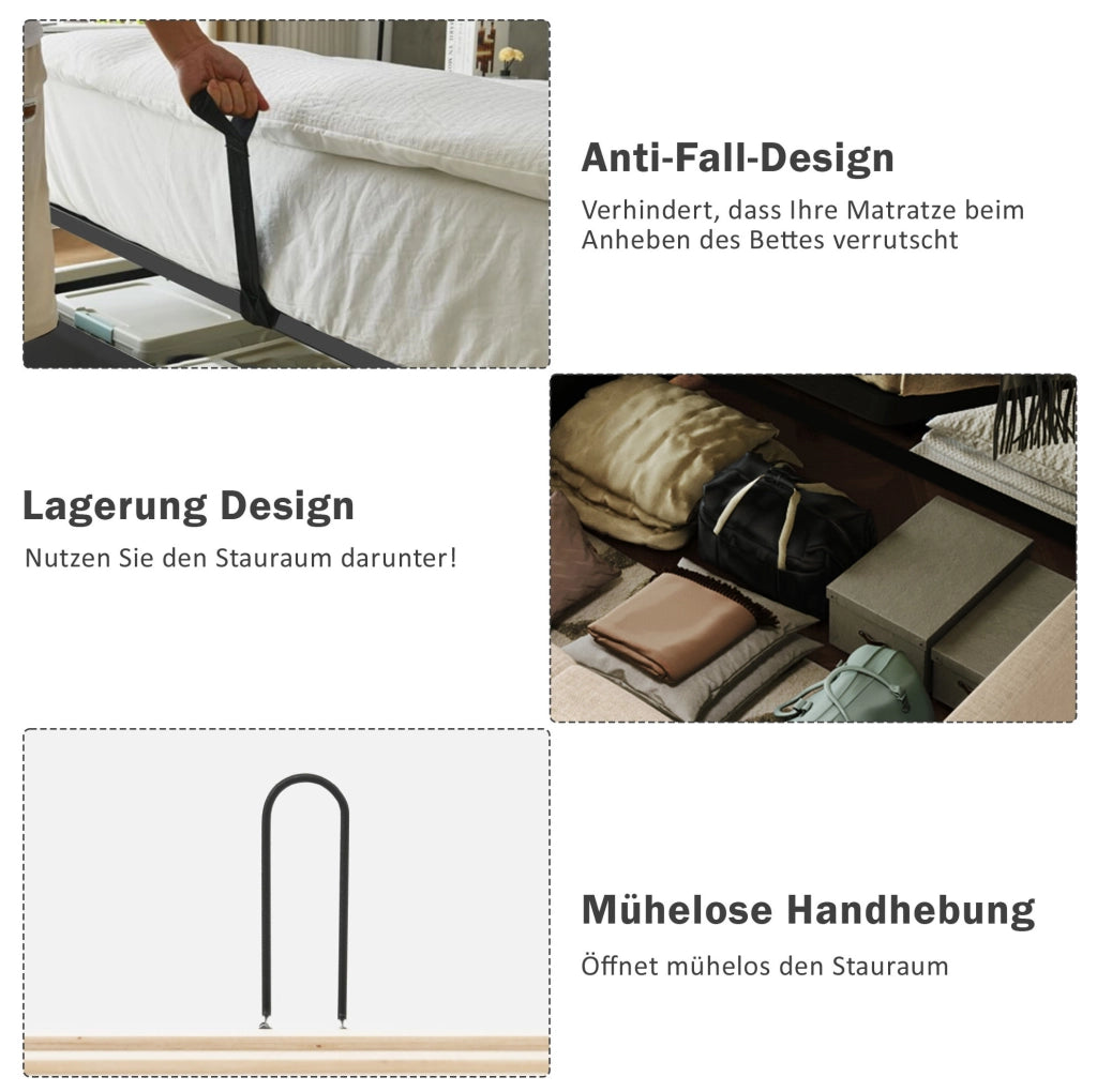 Letto matrimoniale 180x200 con contenitore, luce e USB-C