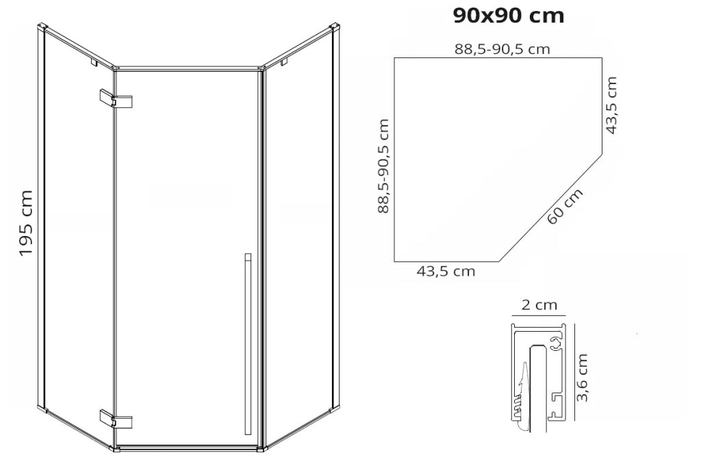 Cabina Doccia Diamond Black Mat 90x90 con piatto doccia Diamond