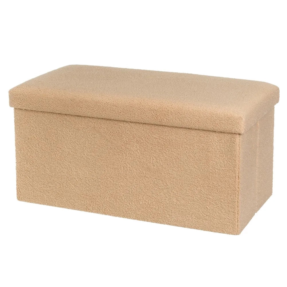Pouf Baule Contenitore Cassapanca Pieghevole Beige Poggiapiedi 76x38x38 cm