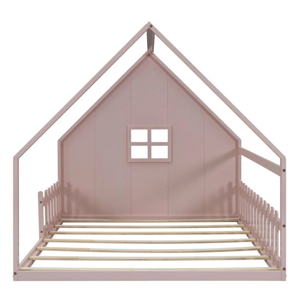 Letto per bambini a forma di casa 140x200 cm, rosa, con sponde