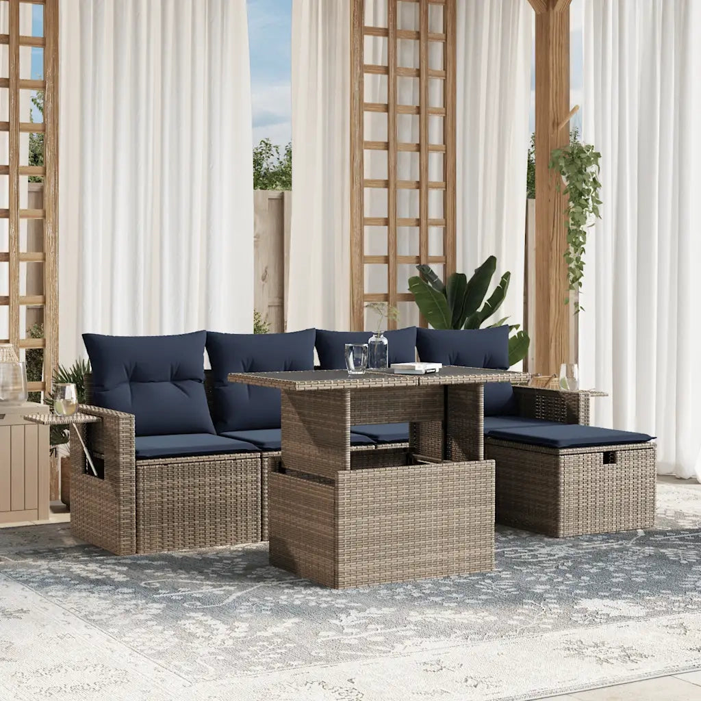Set Divani da Giardino 6 pz con Cuscini Grigio in Polyrattan 3274971