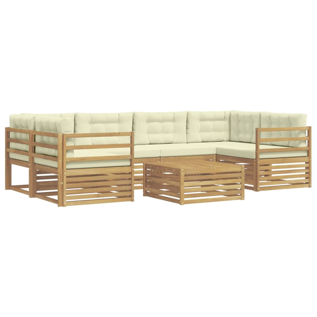 Set di divani da esterno 7 pcs Bianco e Crema Poliestere