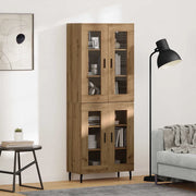 Credenza 2 pcs Rovere artigianale Legno Stratificato e Vetro