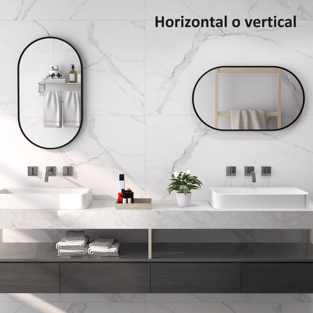 Specchio Bagno Ovale con Cornice Alluminio ¨C Zephmum ¨C 60x90 cm Nero