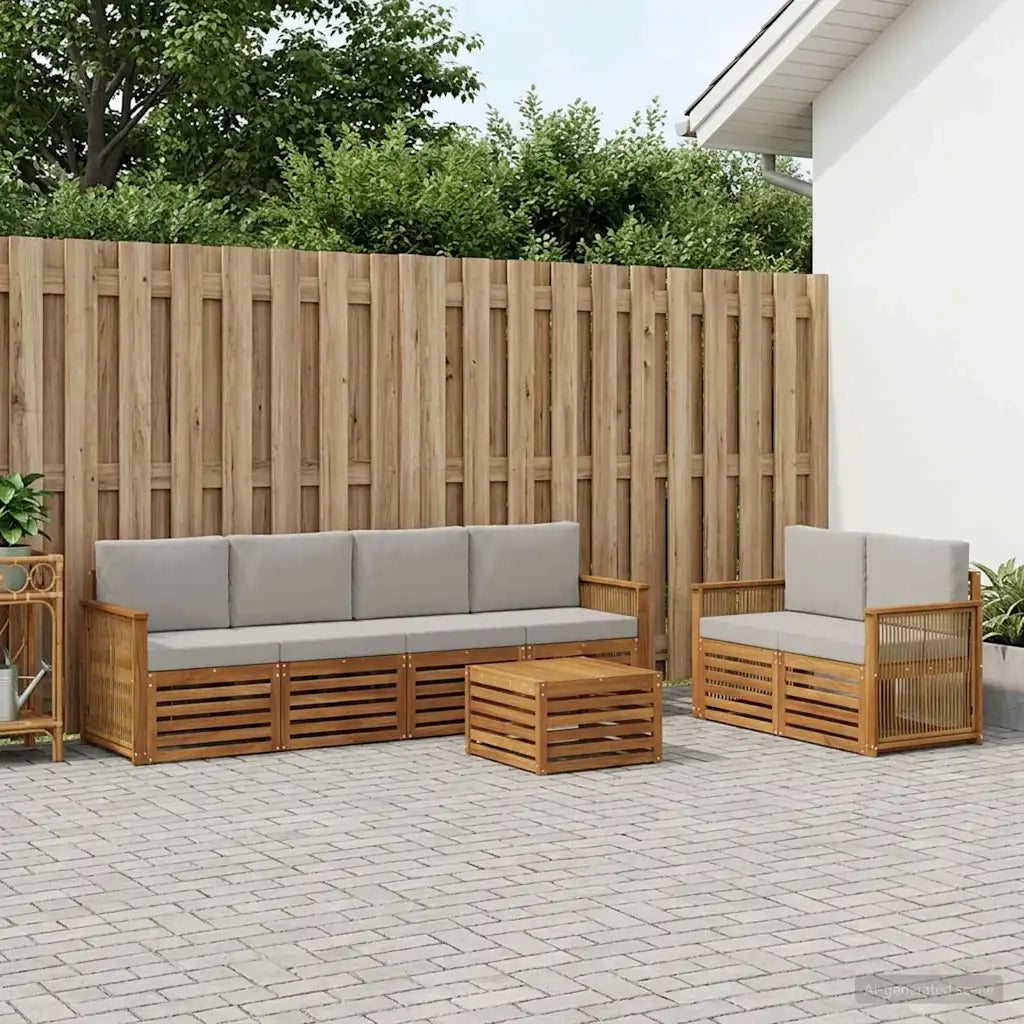Set di divani da esterno 7 pcs Naturale e Grigio Chiaro 3384057