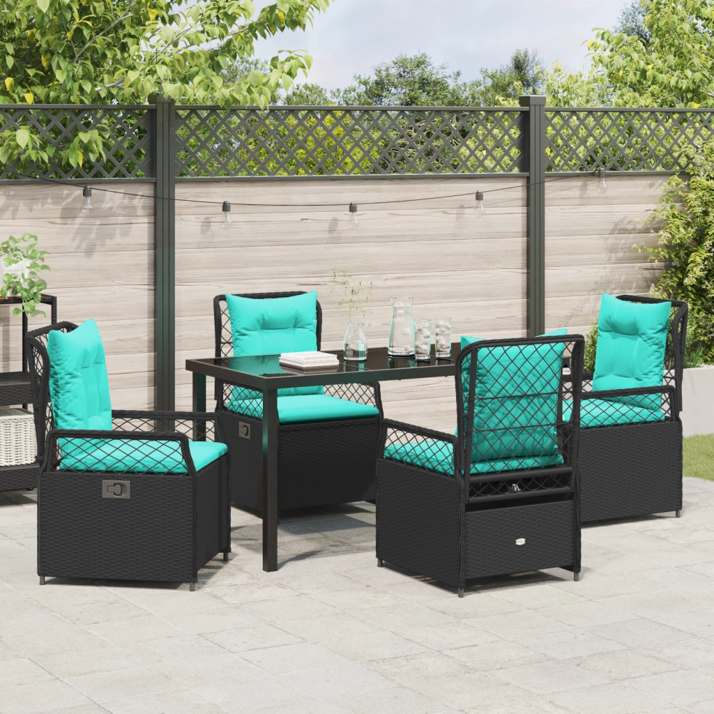 Set da Pranzo da Giardino di 5 Pezzi Nero Poly Rattan