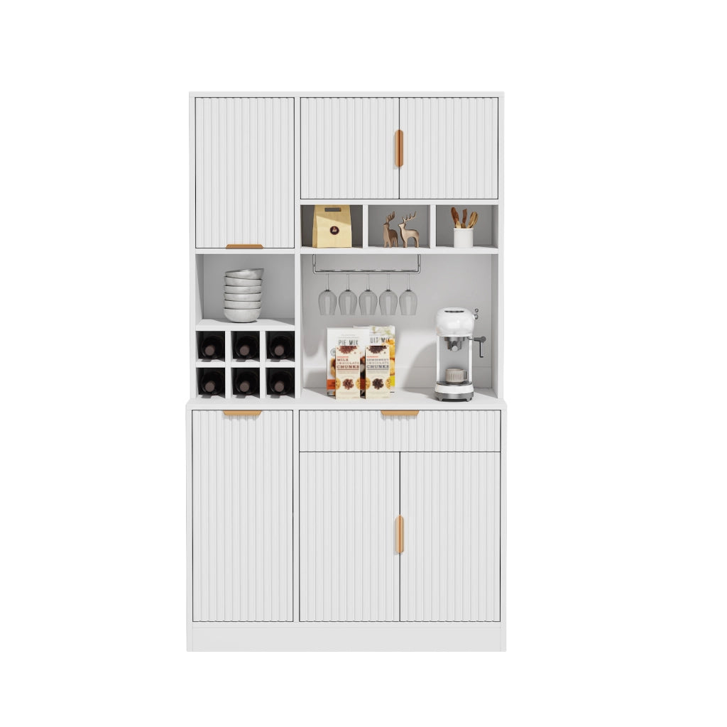 Mobile buffet alto 100x40x175 cm bianco, multi-livello, prese integrate, USB-A/USB-C e portabicchieri