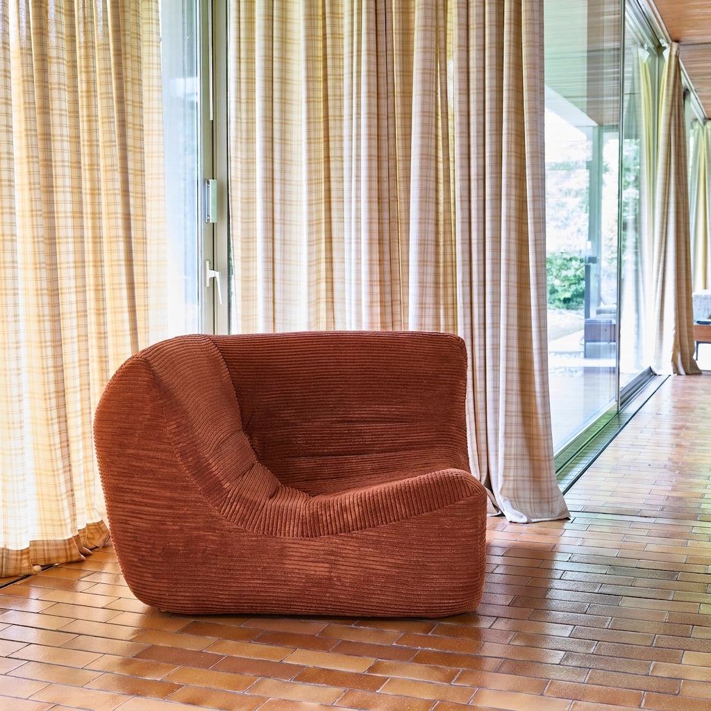 Poltrona angolare in velluto a coste, 1 posto, terracotta