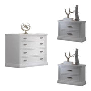 Gruppo 1 cassettiera 2 comodini classici legno shabby bianco - Mobili 2G