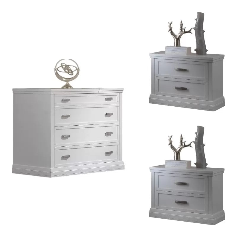 Gruppo 1 cassettiera 2 comodini classici legno shabby bianco - Mobili 2G