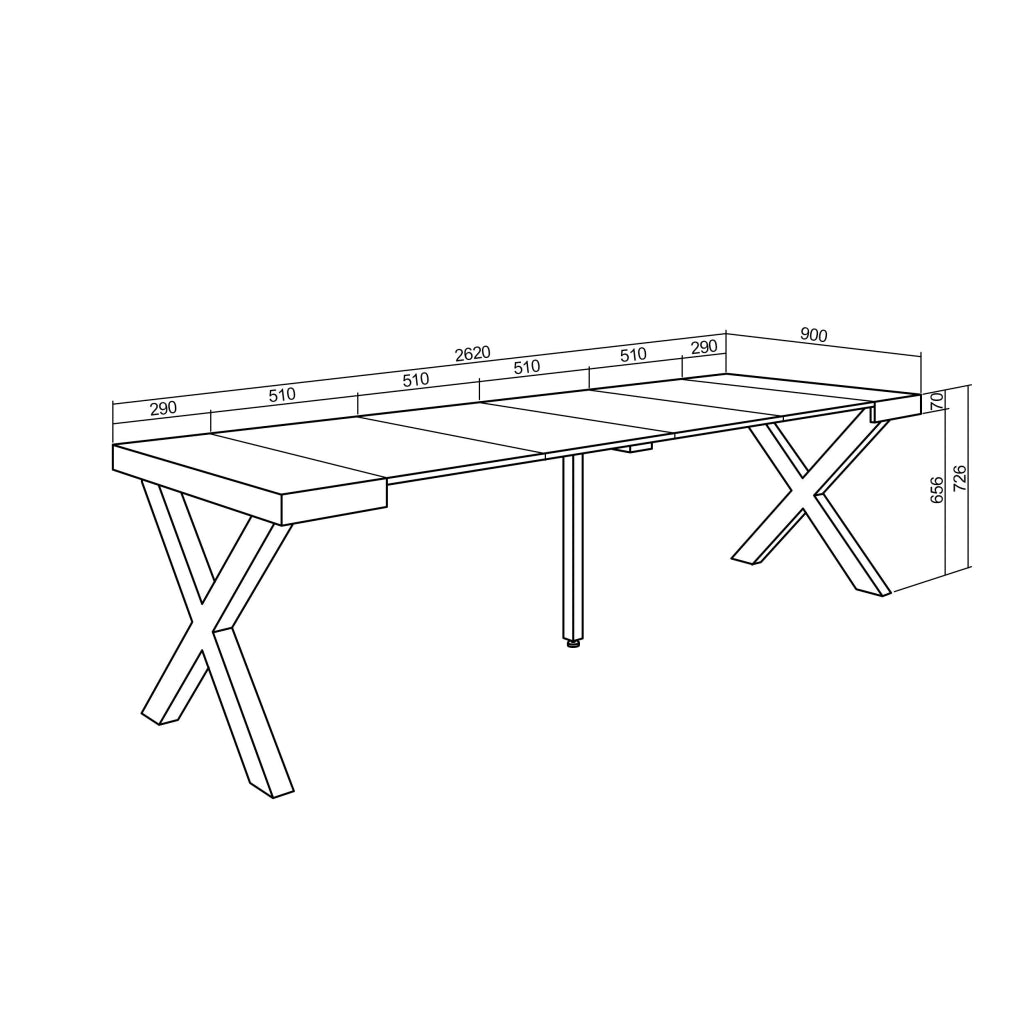 Consolle allungabile, 58 fino 262x90x73cm, Per 12 persone, Gambe in legno, Bianco RF2816