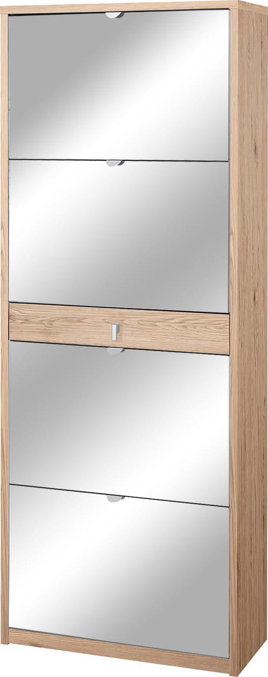 Scarpiera 4 Ante con Specchio 1 Cassetto 63x164x29 cm Rovere Naturale