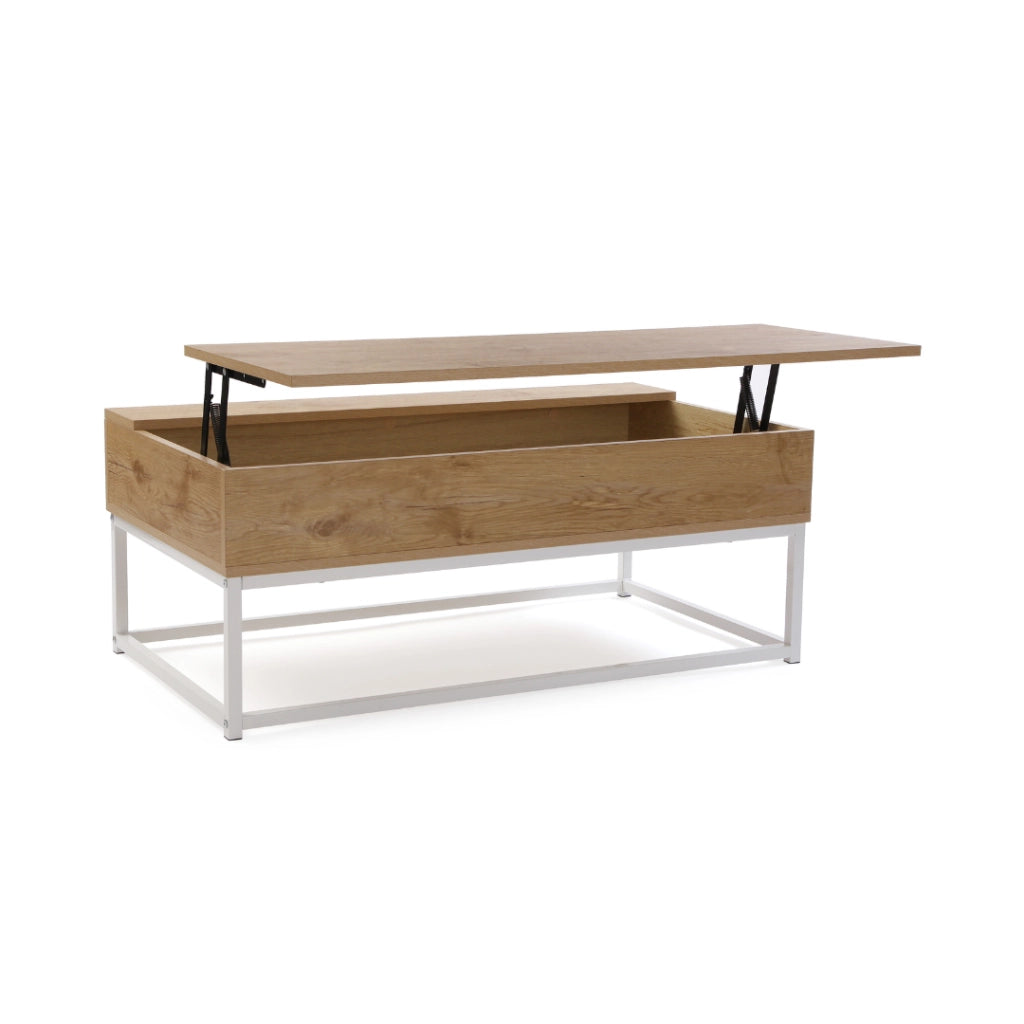 Tavolino da salotto legno e metallo bianco con vano 100x55x40cm