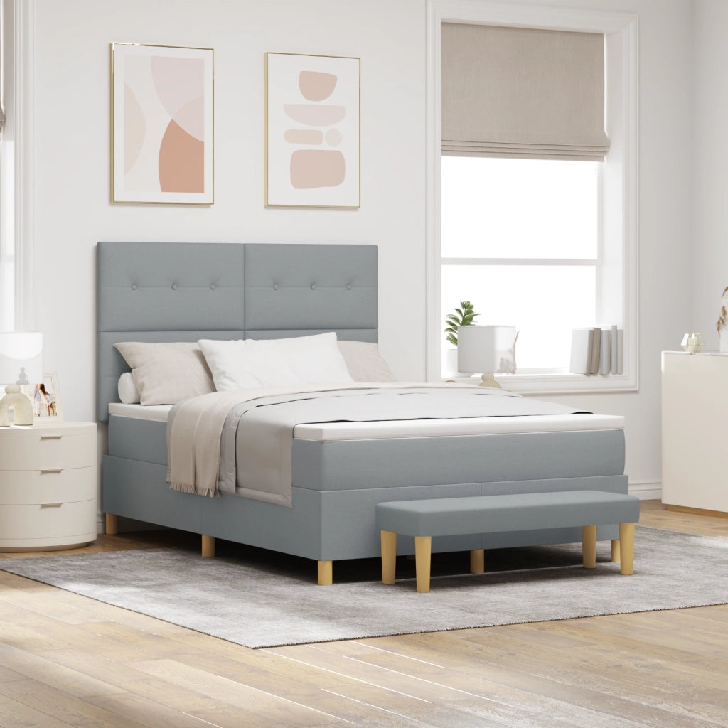 letto a molle vitaXL con materasso e panca grigio chiaro 140x200 cm in tessuto