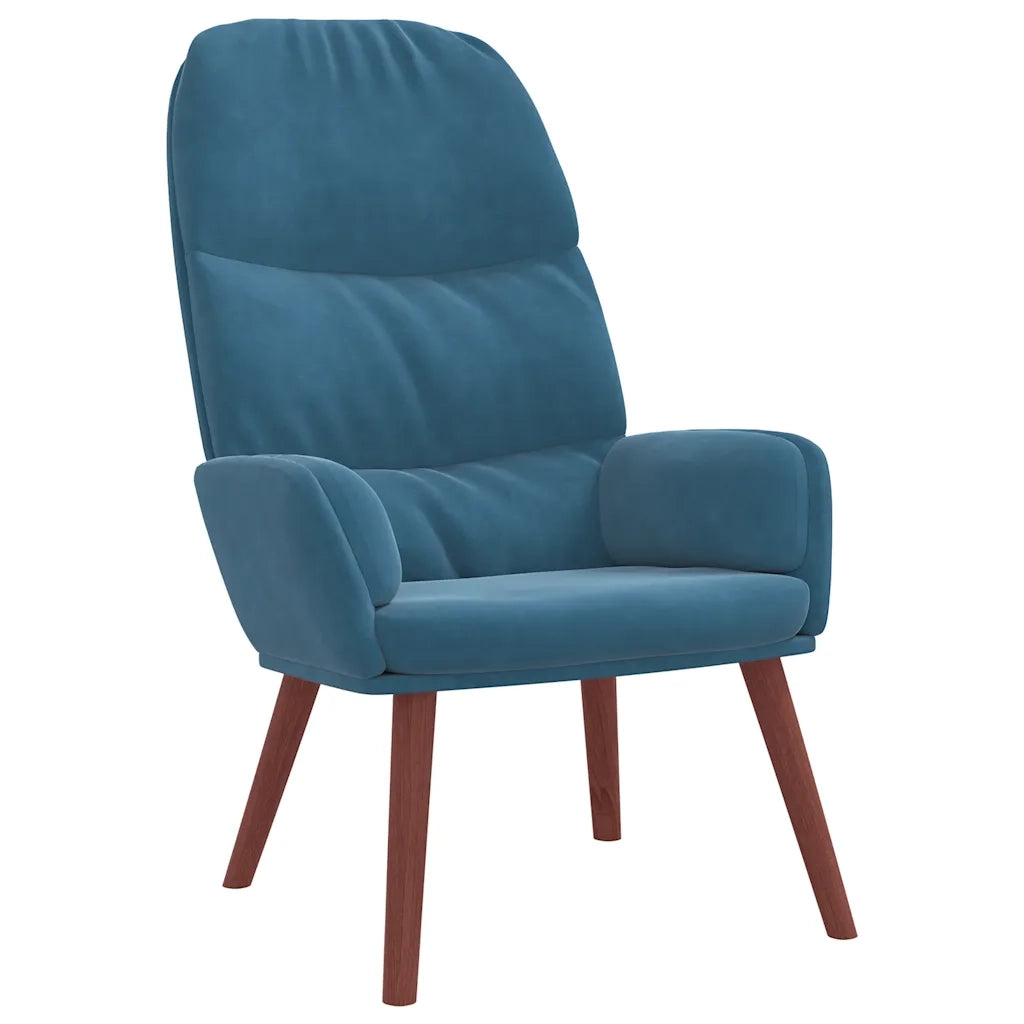 Divano Sedia-Poltrona Relax con Poggiapiedi Blu in Velluto 588347