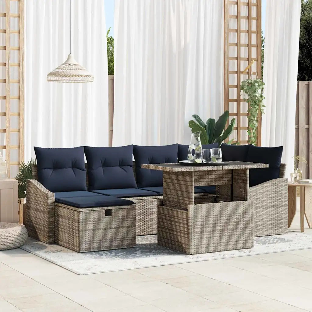 Set Divano da Giardino 7 pcs Grigio polyrattan