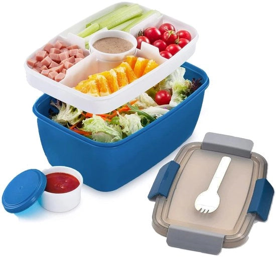 Scatola per insalata grande - 2 strati - 2000 ml - BPA libero - 24 x 16 x 9,5 cm