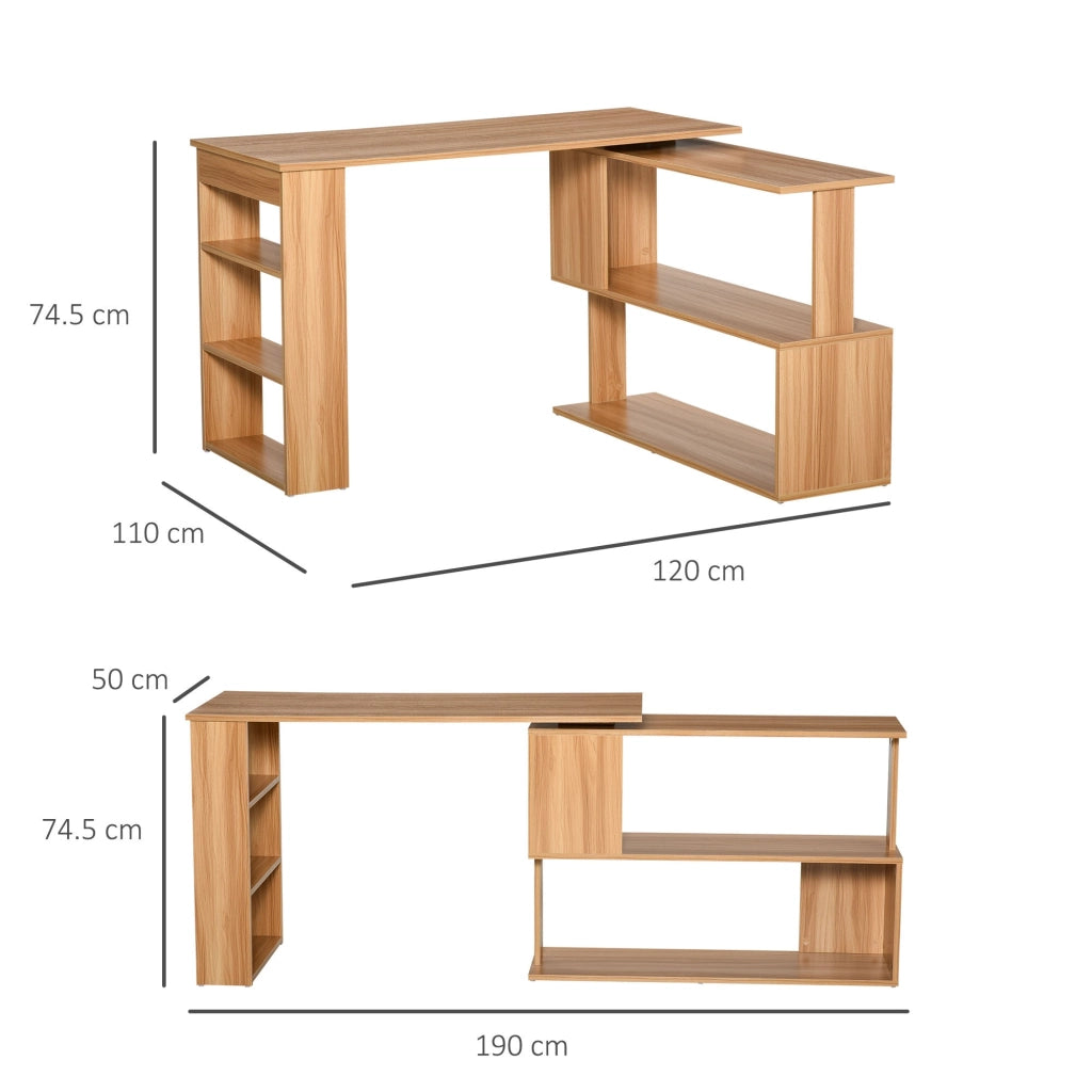 Scrivania Angolare Multiposizione con 5 Ripiani Legno 120x110x74,5 cm