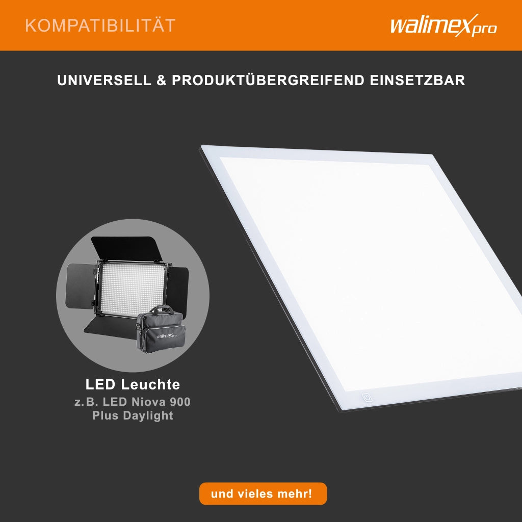 Tavoletta luminosa LED Shining White 380 15 W, Lightpad 38 x 38 cm, dimmerabile, con temperatura di colore 5600 K, per disegno e pittura