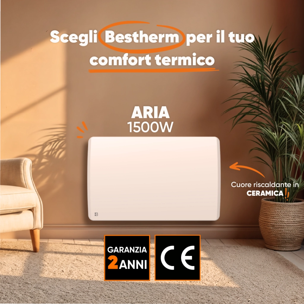 Radiatore elettrico fisso ad inerzia ceramica a secco 1500W ARIA orizzontale bianco