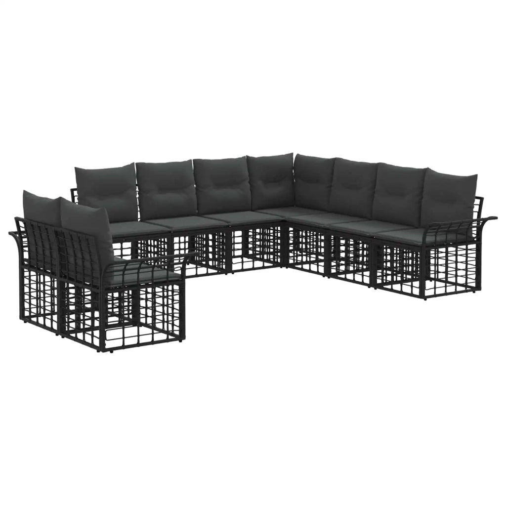 Set di divani da esterno 9 pcs Nero e Grigio scuro Poliestere