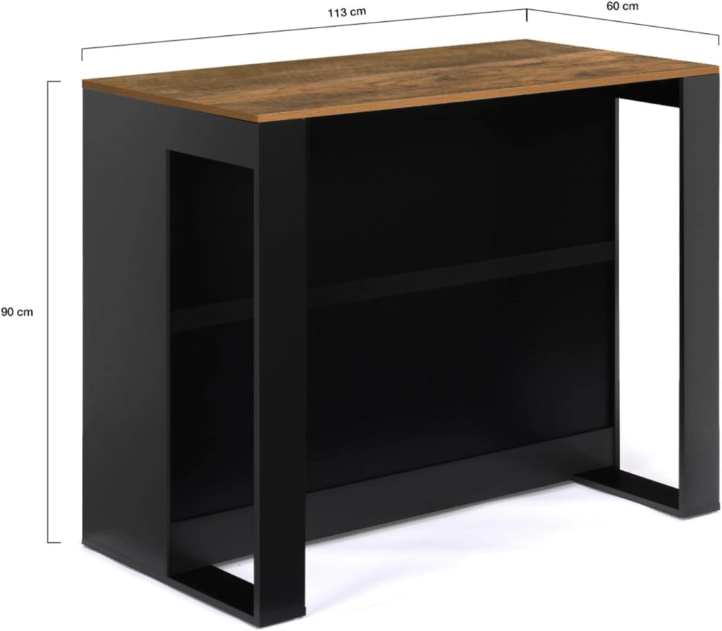 Mesa de bar de isla JUNO en madera negra con tablero oscuro HAWKINS